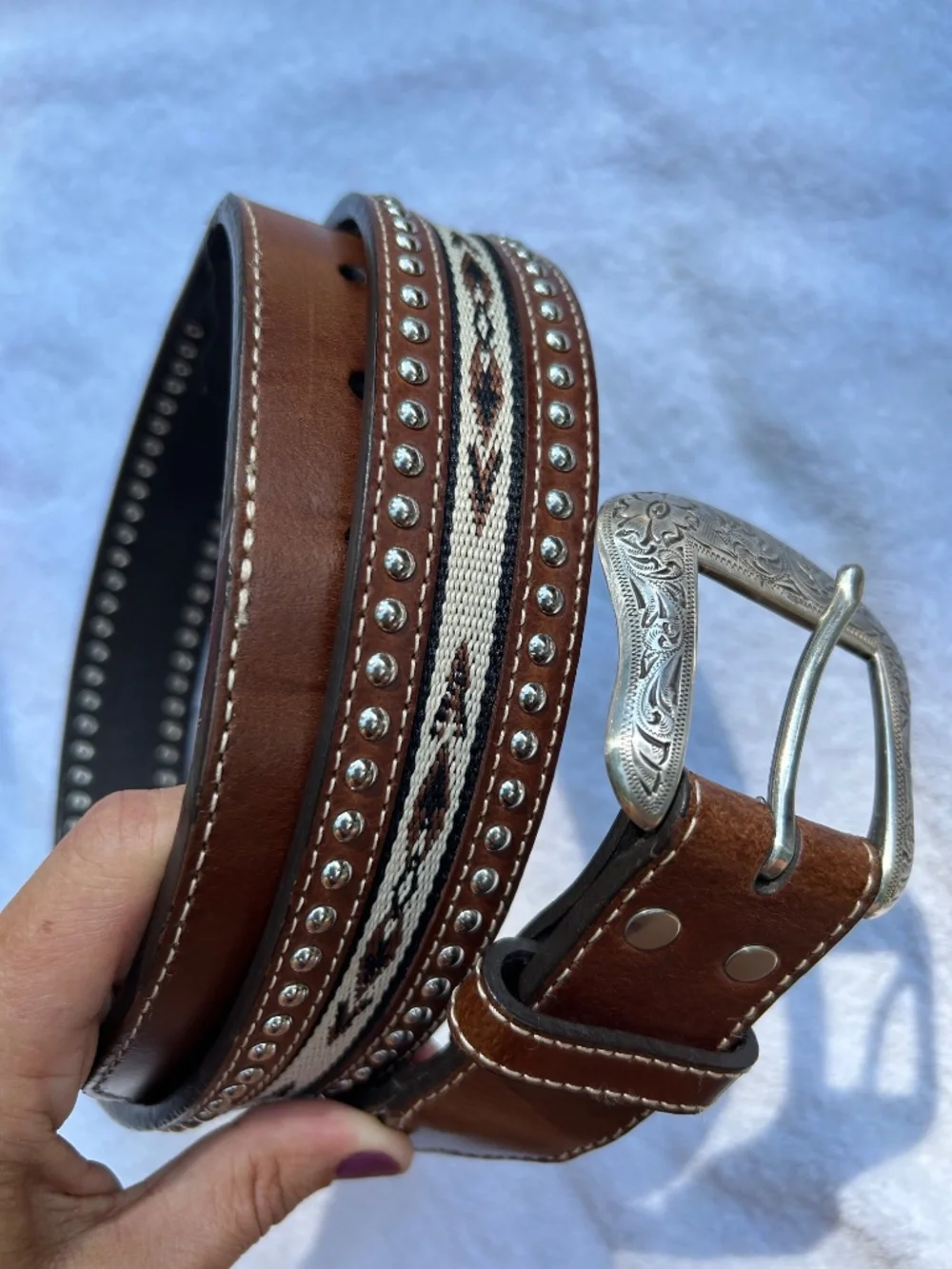 nocona top hand brown black southwest studded overlay belt n2475902